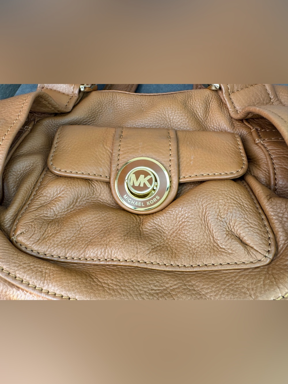 Michael Kors Pebbled Leather Shoulder Bag Brown Crossbody Gold Hardware - Picture 5 of 11